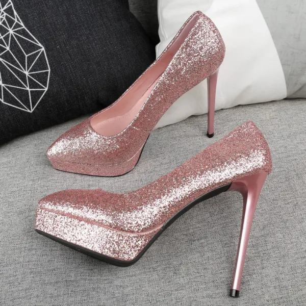 Sparkly Candy Pink Evening Party Pumps 2019 Sequins 12 cm Stiletto Heels Pointed Toe Pumps