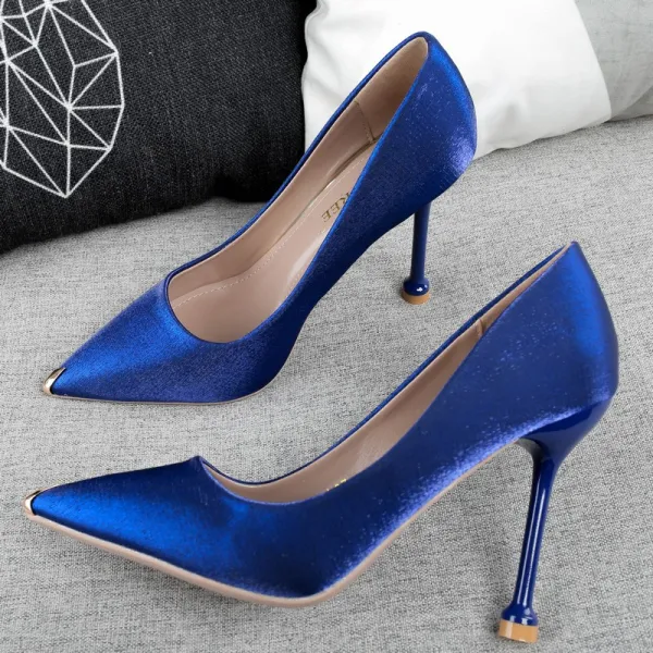 Classy Royal Blue Evening Party Pumps 2019 Satin 10 cm Stiletto Heels Pointed Toe Pumps