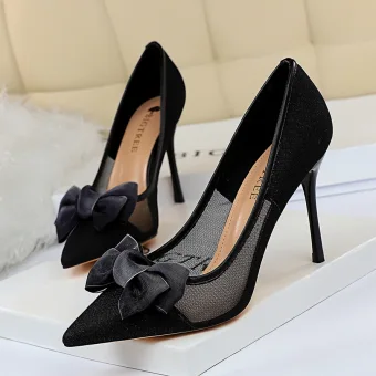Affordable Black Casual Pumps 2019 Bow 9 Cm Stiletto Heels Pointed Toe Pumps