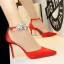 Chic / Beautiful Red Evening Party Womens Shoes 2019 Ankle Strap Rhinestone 9 cm Stiletto Heels Pointed Toe High Heels