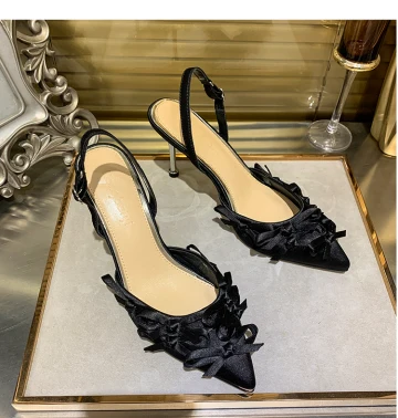 Hermoso Negro Gala Bowknot Slingbacks Sandalias De Mujer 2021 7 Cm Stilettos Tacones De Aguja Punta Estrecha Sandalias High Heels