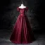 Elegant Burgundy Ball Gown Prom Dresses 2025 Off-The-Shoulder Short Sleeve Backless Floor-Length / Long Prom Formal Dresses