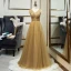 Élégant Doré Robe De Soirée 2019 Princesse V-Cou Perlage En Dentelle Paillettes Sans Manches Dos Nu Longue Robe De Ceremonie