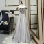 Classic Grey Prom Dresses 2019 A-Line / Princess Off-The-Shoulder Suede Short Sleeve Backless Floor-Length / Long Formal Dresses