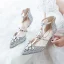 Sparkly Silver Wedding Shoes 2019 T-Strap Rhinestone Sequins 8 cm Stiletto Heels Pointed Toe Wedding High Heels