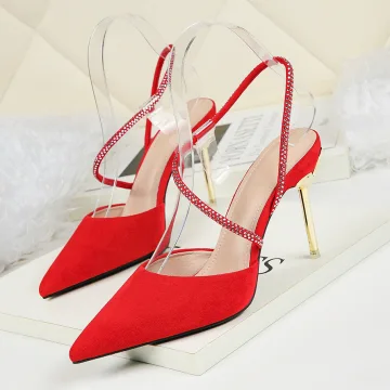 Simple Rouge Cocktail Soirée Chaussures Femmes 2019 Daim Faux Diamant 9 Cm Talons Aiguilles À Bout Pointu Talons Hauts