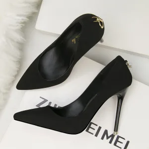 Abordable Noire Ol Escarpins 2020 Daim 11 Cm Talons Aiguilles À Bout Pointu Escarpins