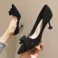 Simple Noire Désinvolte Escarpins 2020 Daim Noeud 7 cm Talons Aiguilles À Bout Pointu Escarpins