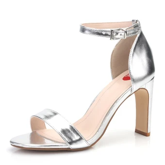 Enkel Sølv Casual Sandaler Dame 2020 Ankelstropp 9 Cm Tykk Hæler Peep Toe Sandaler