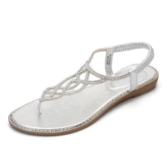 Bohemia Beach Silver Flat Womens Shoes 2020 Suede Rhinestone T Strap Slipper Flip Flops
