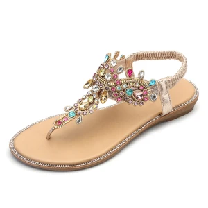 Moda Złote Przypadkowy Płaskie Buty Damskie 2020 Multi Kolory Rhinestone Zamszowe T Bar Pantofle Klapki