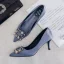 Fashion Ocean Blue Evening Party Pumps 2020 Satin Rhinestone 9 cm Stiletto Heels Pointed Toe Pumps