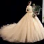 Charming Champagne Wedding Dresses 2020 Ball Gown Off-The-Shoulder Sequins Lace Flower Sleeveless Backless Chapel Train