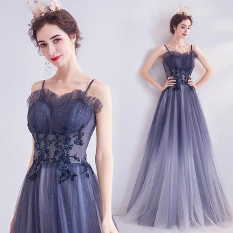 Stilig Gradient Färg Purple Aftonklänningar 2020 Prinsessa Spaghettiband Kristall Spets Blomma Rhinestone Paljetter Ärmlös Halterneck Långa Formella Klänningar