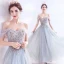 Classy Grey Prom Dresses 2020 A-Line / Princess Off-The-Shoulder Beading Crystal Lace Flower Sleeveless Backless Floor-Length / Long Formal Dresses