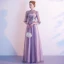 Chic / Belle Lavande Robe De Soirée 2020 Princesse Col Haut En Dentelle Fleur 1/2 Manches Dos Nu Longue Robe De Ceremonie
