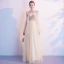 Charmant Champagne Robe De Soirée 2020 Princesse Bretelles Spaghetti Perlage Paillettes Sans Manches Dos Nu Longue Robe De Ceremonie