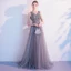 Elegant Grey Evening Dresses  2020 A-Line / Princess V-Neck Beading Sequins Sleeveless Backless Floor-Length / Long Formal Dresses