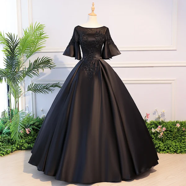 Elegant Black Quinceaera Prom Dresses 2018 Ball Gown Lace Flower Beading Crystal Scoop Elegant Black Quinceaera Prom Dresses 2018 Ball Gown Lace Flower Beading Crystal Scoop