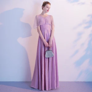 Chic Beautiful Candy Pink Evening Dresses 2020 A Line Princess V Neck Rhinestone Short Sleeve Backless Floor Length Long Formal Dresses