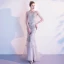 Luxury / Gorgeous Grey Evening Dresses  2020 Trumpet / Mermaid V-Neck Handmade  Beading Rhinestone Sleeveless Backless Floor-Length / Long Formal Dresses