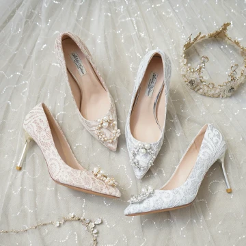 Mode Zilveren Bruidsschoenen 2020 Kant Parel Rhinestone 8 Cm Naaldhakken Stiletto Spitse Neus Huwelijk Pumps