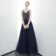 Chic Bleu Marine Robe De Soirée 2020 Princesse Bretelles Spaghetti Perlage Paillettes Sans Manches Dos Nu Longue Robe De Ceremonie