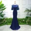 Chic / Belle Bleu Roi Robe De Soirée 2018 Trompette / Sirène En Dentelle Fleur Appliques Perlage Paillettes Encolure Dégagée 1/2 Manches Train De Balayage Robe De Ceremonie
