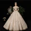 Luxury / Gorgeous Champagne Wedding Dresses 2020 A-Line / Princess Off-The-Shoulder Appliques Pearl Sequins Sleeveless Backless Floor-Length / Long
