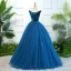 Vintage / Retro Royal Blue Quinceañera Prom Dresses 2018 Ball Gown Beading Sequins Crystal Sash Suede Scoop Neck Backless Sleeveless Floor-Length / Long