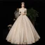 Victorian Style Vintage / Retro Champagne Wedding Dresses 2020 A-Line / Princess V-Neck Beading Pearl Rhinestone Lace Flower Sequins Short Sleeve Backless Floor-Length / Long