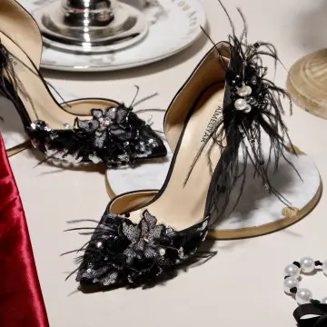 Charming Black Evening Party Womens Shoes 2020 Feather Beading Rhinestone Sequins Pearl 9 Cm Stiletto Heels Pointed Toe High Heels