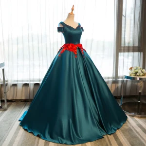 Vintage Mørk Grønn Quinceañera Ballkjoler 2018 Ballkjole Appliques Krystall V Hals Ryggløse Uten Ermer Lange Formelle Kjoler