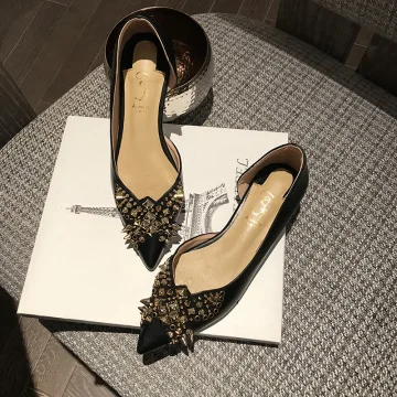 Chic Belle Noire Doré Soirée Chaussures Femmes 2020 Cuir Rivet 8 Cm Talons Aiguilles À Bout Pointu Talons Hauts
