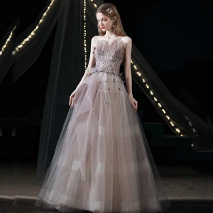 Charming Purple Prom Dresses 2021 A Line Princess Ruffle Strapless Beading Sleeveless Backless Floor Length Long Formal Dresses