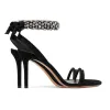 Modest / Simple Black Casual Womens Sandals 2020 Leather Rhinestone Ankle Strap Suede 9 cm Stiletto Heels Open / Peep Toe Sandals