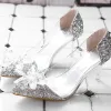 Cinderella Silver Transparent Crystal Wedding Shoes 2020 Sequins 7 cm Stiletto Heels Pointed Toe Wedding Pumps
