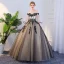 Elegant Black Quinceañera Prom Dresses 2018 Ball Gown Lace Appliques Off-The-Shoulder Backless 1/2 Sleeves Floor-Length / Long Formal Dresses
