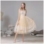 Fashion Champagne Homecoming Graduation Dresses 2020 A-Line / Princess Spaghetti Straps Lace Sleeveless Backless Tea-length Formal Dresses