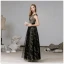 Fabulous Black Gold Evening Dresses  2020 A-Line / Princess V-Neck Sleeveless Star Lace Sequins Floor-Length / Long Evening Party Formal Dresses