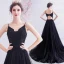 Chic / Belle Noire Robe De Bal 2020 Princesse Bretelles Spaghetti Perlage En Dentelle Fleur Sans Manches Dos Nu Train De Balayage Robe De Ceremonie