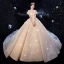 Luxury / Gorgeous Champagne Wedding Dresses 2020 Ball Gown Off-The-Shoulder Glitter Beading Sequins Lace Flower Sleeveless Backless Cathedral Train