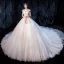 Haut de Gamme Ivoire Robe De Mariée 2020 Robe Boule Encolure Dégagée Perlage En Dentelle Fleur Sans Manches Dos Nu Royal Train