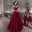 Elegant Burgundy Evening Dresses  2020 A-Line / Princess Beading Rhinestone Sequins Lace Flower High Neck Sleeveless Backless Floor-Length / Long Formal Dresses