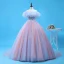 Schöne Himmelblau Rosa Quinceañera Ballkleider 2018 Ballkleid Applikationen Perlenstickerei Off Shoulder Rückenfreies Ärmellos Sweep / Pinsel Zug Festliche Kleider