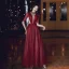 Mode Bordeaux Robe De Soirée 2020 Princesse Col Haut Perlage Étoile Paillettes 1/2 Manches Dos Nu Longue Robe De Ceremonie