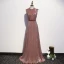 Sparkly Rose Gold Evening Dresses  2020 A-Line / Princess Scoop Neck Sash Sequins Sleeveless Floor-Length / Long Formal Dresses