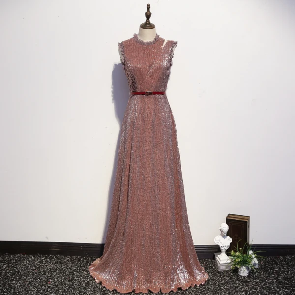 slim fit dress slacks Rose Gold Sequin Plunging Neckline Mini Dress main image 1
