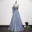 Elegant Sky Blue Evening Dresses  2020 A-Line / Princess Scoop Neck Crystal Sequins Lace Flower Sleeveless Backless Floor-Length / Long Formal Dresses