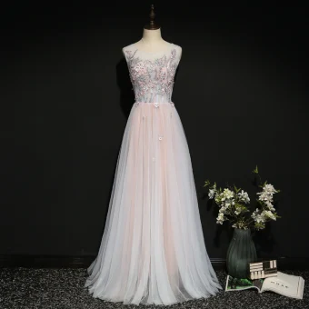 Chic Rougissant Rose Robe De Soirée 2020 Princesse Encolure Dégagée Perle Faux Diamant En Dentelle Fleur Sans Manches Dos Nu Longue Robe De Ceremonie